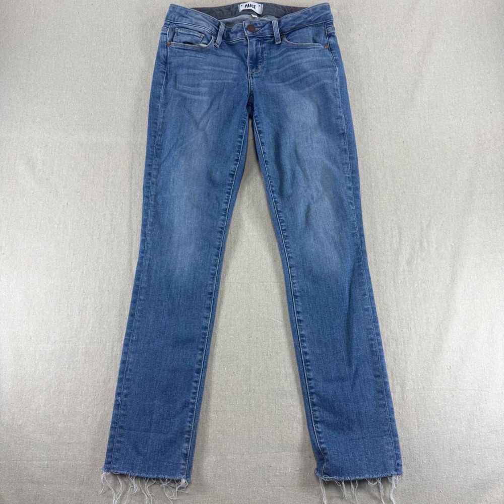 Paige Skyline Ankle Peg Jeans Medium Wash Raw Hem Size 26